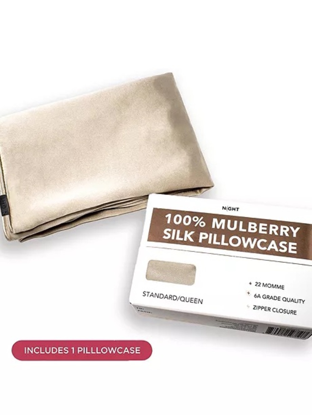 NIB 100% mulberry silk pillowcase with zip, Discover Night, champagne, real silk - Picture 10 of 14